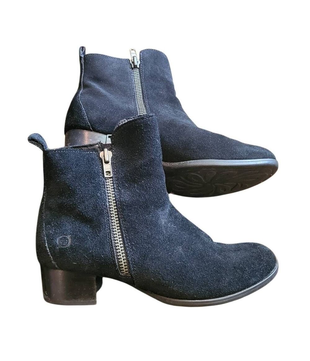 Born Booties Women's 6 Black Landa Suede Leather Ankle Side Zip Moto Classic